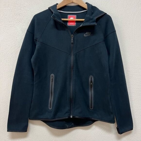 Nike Sportswear Tech Fleece Full Zip Up Black Hoodie Women's Sz L - Picture 1 of 9